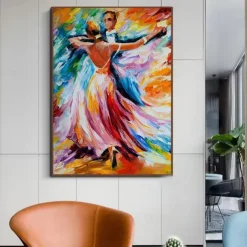 Handmade Oil Painting Canvas Wall Art Decoration Brilliant Colours Figure Abstract Tango Dance for Home Decor Rolled Frameless Unstretched Painting