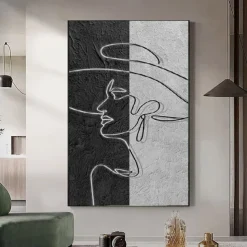 Handmade Oil Painting Canvas Wall Art Decoration Figure Abstract Simple Black and White Texture for Home Decor Rolled Frameless Unstretched Painting