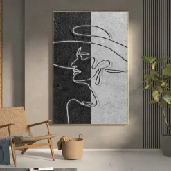 Handmade Oil Painting Canvas Wall Art Decoration Figure Abstract Simple Black and White Texture for Home Decor Rolled Frameless Unstretched Painting