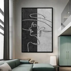 Handmade Oil Painting Canvas Wall Art Decoration Figure Abstract Simple Black and White Texture for Home Decor Rolled Frameless Unstretched Painting