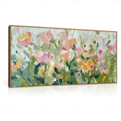 Handmade Oil Painting Canvas Wall Art Decoration Little Fresh Style Modern Abstract Texture Flowers Plants Partysu for Living Room Home Decor Rolled Frameless Unstretched Painting