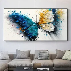 Handmade Oil Painting Canvas Wall Art Decoration Modern Animal Abstract Colorful Butterfly for Living Room Home Decor Rolled Frameless Unstretched Painting