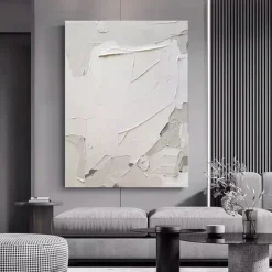 Handmade Oil Painting Canvas Wall Art Decoration Simple Abstract Texture White for Home Decor Rolled Frameless Unstretched Painting