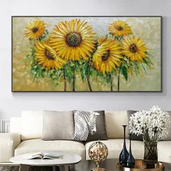 Handmade Oil Painting Canvas Wall Art Decoration Modern Abstract Flowers Knife Sunflower for Living Room Home Decor Rolled Frameless Unstretched Painting