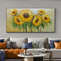 Handmade Oil Painting Canvas Wall Art Decoration Modern Abstract Flowers Knife Sunflower for Living Room Home Decor Rolled Frameless Unstretched Painting