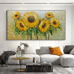 Handmade Oil Painting Canvas Wall Art Decoration Modern Abstract Flowers Knife Sunflower for Living Room Home Decor Rolled Frameless Unstretched Painting