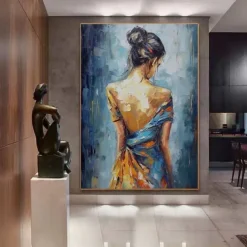 Handmade Oil Painting Canvas Wall Art Decoration Modern Abstract Figure Portrait Girl's Back for Home Decor Rolled Frameless Unstretched Painting