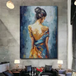 Handmade Oil Painting Canvas Wall Art Decoration Modern Abstract Figure Portrait Girl's Back for Home Decor Rolled Frameless Unstretched Painting