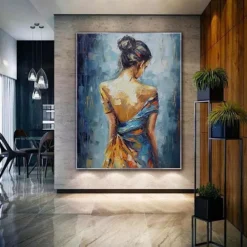 Handmade Oil Painting Canvas Wall Art Decoration Modern Abstract Figure Portrait Girl's Back for Home Decor Rolled Frameless Unstretched Painting