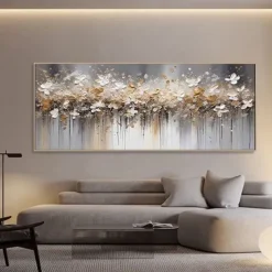 Handmade Oil Painting Canvas Wall Art Decoration Abstract F lowers Horizontal Bed Decoration Painting for Bedroom for Home Decor Rolled Frameless Unstretched Painting