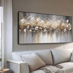 Handmade Oil Painting Canvas Wall Art Decoration Abstract F lowers Horizontal Bed Decoration Painting for Bedroom for Home Decor Rolled Frameless Unstretched Painting