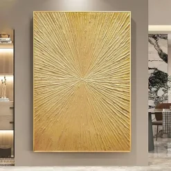 Handmade Oil Painting Canvas Wall Art Decoration Abstract Texture Golden Light Radiant for Home Decor Rolled Frameless Unstretched Painting