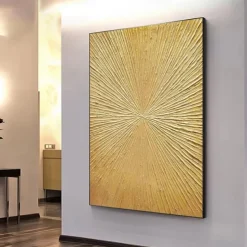 Handmade Oil Painting Canvas Wall Art Decoration Abstract Texture Golden Light Radiant for Home Decor Rolled Frameless Unstretched Painting