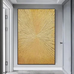 Handmade Oil Painting Canvas Wall Art Decoration Abstract Texture Golden Light Radiant for Home Decor Rolled Frameless Unstretched Painting