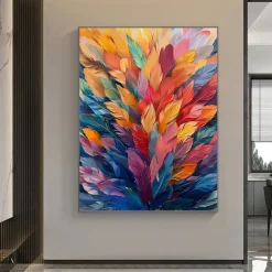 Handmade Oil Painting Canvas Wall Art Decor Original Colorful Plants Painting Abstract Tropical Flower Painting Home Decor With Stretched Frame Without Inner Frame Painting