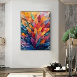 Handmade Oil Painting Canvas Wall Art Decor Original Colorful Plants Painting Abstract Tropical Flower Painting Home Decor With Stretched Frame Without Inner Frame Painting