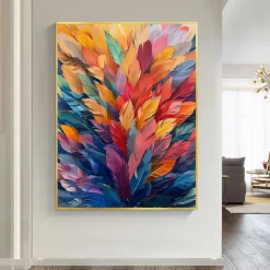 Handmade Oil Painting Canvas Wall Art Decor Original Colorful Plants Painting Abstract Tropical Flower Painting Home Decor With Stretched Frame Without Inner Frame Painting
