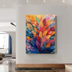 Handmade Oil Painting Canvas Wall Art Decor Original Colorful Plants Painting Abstract Tropical Flower Painting Home Decor With Stretched Frame Without Inner Frame Painting