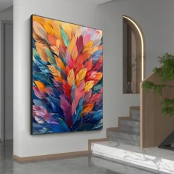 Handmade Oil Painting Canvas Wall Art Decor Original Colorful Plants Painting Abstract Tropical Flower Painting Home Decor With Stretched Frame Without Inner Frame Painting