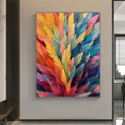 Handmade Oil Painting Canvas Wall Art Decor Original Colorful Plants Painting Abstract Tropical Flower Painting Home Decor With Stretched Frame Without Inner Frame Painting