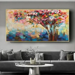 Handmade Oil Painting Canvas Wall Art Decoration Modern Abstract Rich Tree Landscape for Living Room Home Decor Rolled Frameless Unstretched Painting