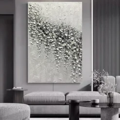 Handmade Oil Painting Canvas Wall Art Decoration Abstract 3D Palette Knife Black and White Petal for Home Decor Rolled Frameless Unstretched Painting