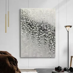 Handmade Oil Painting Canvas Wall Art Decoration Abstract 3D Palette Knife Black and White Petal for Home Decor Rolled Frameless Unstretched Painting