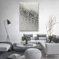 Handmade Oil Painting Canvas Wall Art Decoration Abstract 3D Palette Knife Black and White Petal for Home Decor Rolled Frameless Unstretched Painting