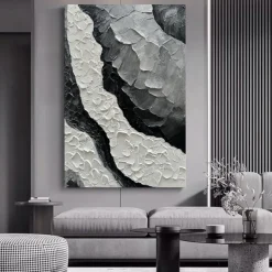 Handmade Oil Painting Canvas Wall Art Decoration Abstract Texture Black White and Grey for Home Decor Rolled Frameless Unstretched Painting