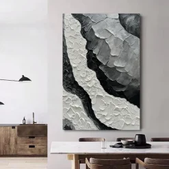 Handmade Oil Painting Canvas Wall Art Decoration Abstract Texture Black White and Grey for Home Decor Rolled Frameless Unstretched Painting