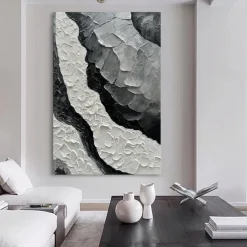 Handmade Oil Painting Canvas Wall Art Decoration Abstract Texture Black White and Grey for Home Decor Rolled Frameless Unstretched Painting