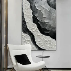 Handmade Oil Painting Canvas Wall Art Decoration Abstract Texture Black White and Grey for Home Decor Rolled Frameless Unstretched Painting