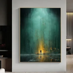 Handmade Oil Painting Canvas Wall Art Decoration Contemporary Green Abstract Ray of Hope for Home Decor Rolled Frameless Unstretched Painting