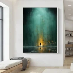 Handmade Oil Painting Canvas Wall Art Decoration Contemporary Green Abstract Ray of Hope for Home Decor Rolled Frameless Unstretched Painting