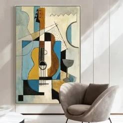 Handmade Oil Painting Canvas Wall Art Decoration Picasso Style Abstract Musical Violin for Home Decor Rolled Frameless Unstretched Painting