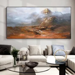 Handmade Oil Painting Canvas Wall Art Decoration Modern Abstract Mountain Golden Hill Landscape for Living Room Home Decor Rolled Frameless Unstretched Painting