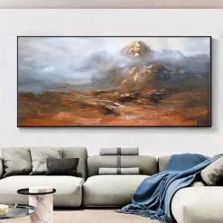 Handmade Oil Painting Canvas Wall Art Decoration Modern Abstract Mountain Golden Hill Landscape for Living Room Home Decor Rolled Frameless Unstretched Painting