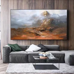 Handmade Oil Painting Canvas Wall Art Decoration Modern Abstract Mountain Golden Hill Landscape for Living Room Home Decor Rolled Frameless Unstretched Painting