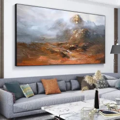 Handmade Oil Painting Canvas Wall Art Decoration Modern Abstract Mountain Golden Hill Landscape for Living Room Home Decor Rolled Frameless Unstretched Painting