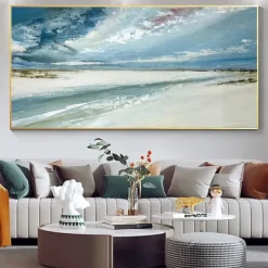 Handmade Oil Painting Canvas Wall Art Decoration Abstract Seascape Painting Beach Ocean for Home Decor Rolled Frameless Unstretched Painting