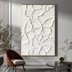 Handmade Oil Painting Canvas Wall Art Decoration Modern Texture Abstract White Butterfly for Home Decor Rolled Frameless Unstretched Painting