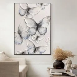 Handmade Oil Painting Canvas Wall Art Decoration Modern Texture Abstract White Butterfly for Home Decor Rolled Frameless Unstretched Painting