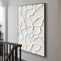 Handmade Oil Painting Canvas Wall Art Decoration Modern Texture Abstract White Butterfly for Home Decor Rolled Frameless Unstretched Painting