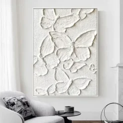 Handmade Oil Painting Canvas Wall Art Decoration Modern Texture Abstract White Butterfly for Home Decor Rolled Frameless Unstretched Painting