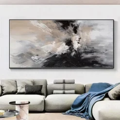 Handmade Oil Painting Canvas Wall Art Decoration Black and White Modern Simple Hand-Painted Abstract Decorative Picture for Home Living Room Decor Rolled Frameless Unstretched Painting