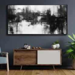 Handmade Oil Painting Canvas Wall Art Decoration Black and White Modern Simple Hand-Painted Abstract Decorative Picture for Home Living Room Decor Rolled Frameless Unstretched Painting
