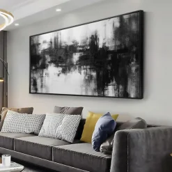 Handmade Oil Painting Canvas Wall Art Decoration Black and White Modern Simple Hand-Painted Abstract Decorative Picture for Home Living Room Decor Rolled Frameless Unstretched Painting