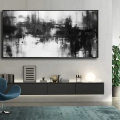 Handmade Oil Painting Canvas Wall Art Decoration Black and White Modern Simple Hand-Painted Abstract Decorative Picture for Home Living Room Decor Rolled Frameless Unstretched Painting