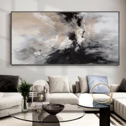 Handmade Oil Painting Canvas Wall Art Decoration Black and White Modern Simple Hand-Painted Abstract Decorative Picture for Home Living Room Decor Rolled Frameless Unstretched Painting