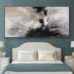 Handmade Oil Painting Canvas Wall Art Decoration Black and White Modern Simple Hand-Painted Abstract Decorative Picture for Home Living Room Decor Rolled Frameless Unstretched Painting